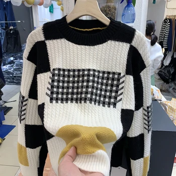 2022 Rudens ir pavasario trikotažas Megztinis Moterys Apvalus kaklas Plediniai megztiniai Kasdieniai džemperiai ilgomis rankovėmis Moteriškos šiltos viršūnės E159