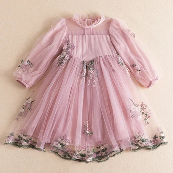 2 6 8 m. pavasario mergaitės princesės suknelės ilgomis rankovėmis rudens vaikai Tiulis Vestidos gėlė Elegantiška vakarėlio suknelė Vaikai Laisvalaikio audinys