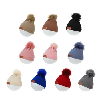2023 Baby Hat Hairball Bonnet Cap Elastic Beanie Hat Baby Newborn Winter Hat