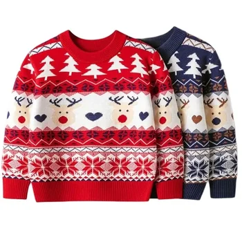 2023 Kalėdos Vaikų megztinis Rudens drabužiai Baby Girls Boys Trikotažas Megztinis Megztinis Megztinis Vaikai Vakarėlių megztiniai 3-7 metai