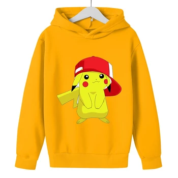 2023 Pikachu vaikų animacinis filmas Spausdinti paltą su gobtuvu kišeninis monstras Pavasario ir rudens megztinis vaikams Harajuku laisvalaikio megztinis