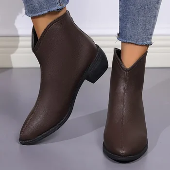 2023 Trend Moteriški batai Nugara Užtrauktukas Kulkšnis Moteriški batai Klasika Modernūs batai Moterys, siuvančios smailių pirštų kvadratinį kulną PU batai Moteris