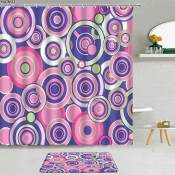 2Vnt Kūrybingas spalvingas geometrinis dušo užuolaidų 3D apskritimo raštas Prabangios juostelės Vonios kambario neslystantis vonios kilimėlis Audinio užuolaidų rinkinys