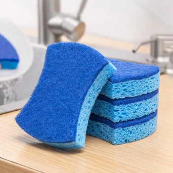 5PCS Virtuvės valymo kempinės šveitimo pagalvėlės Mėlynos medienos plaušienos kempinės valikliai
