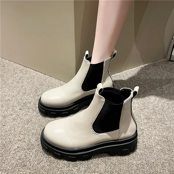 Aukštos kokybės moteriški batai 2023 Nauji žieminiai stambūs kulnai Platforma Moteriški batai Korėjos mados apvalaus piršto kulkšnies batai Botas De Mujer