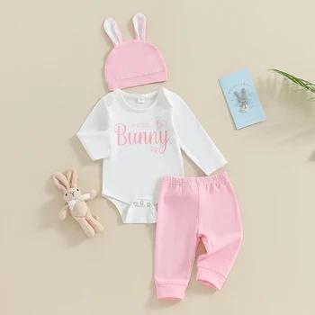 Baby Girl Boy Easter Outfit Little Bunny Bodybody Petant Pompom Tail Jogger Pants Bunny Ears Hat Newborn Coming Home Apranga