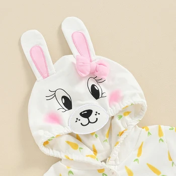 Baby Girl Bunny Romper trumpomis rankovėmis Morkų atspaudas Kombinezonas su gobtuvu Naujagimio Velykų apranga