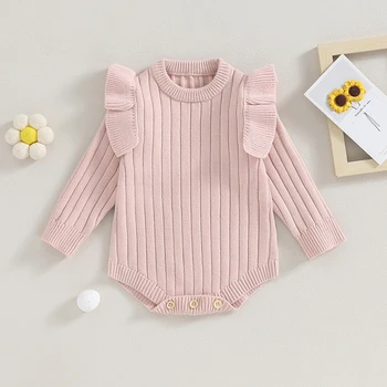 Baby Girl megztas romperis megztinis raukinys ilgomis rankovėmis megzti smėlinukai naujagimis šilti rudens žieminiai drabužiai