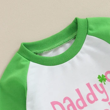 Baby Unisex St Patrick s Day Jumpsuit Ilgomis rankovėmis Crew Neck Letter Four Leaf Clover Print Romper Baby Irish Day Bodysuit