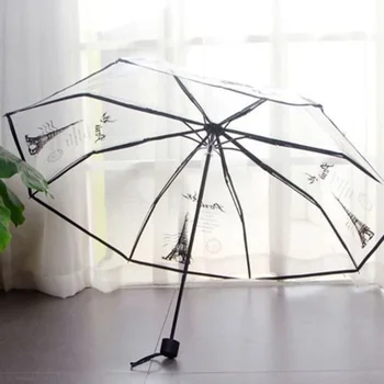 Bokštas Trijų kartų skėtis Skaidrus Saulės lietaus skėčiai Trijų spalvų lietaus įrankiai Moteris Balta Juoda Dviejų spalvų