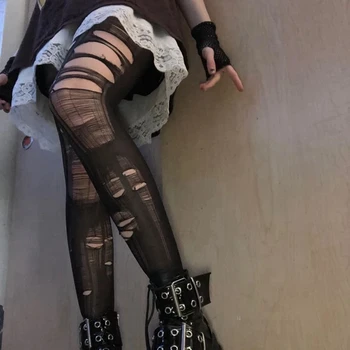E-girl Gothic Pasidaryk pats Plėšytos pėdkelnės Seksualios moterys Tinklinės pėdkelnės Apatinės kelnės Juoda Moteriška Tuščiaviduriai Tinkliniai drabužiai Apatiniai drabužiai