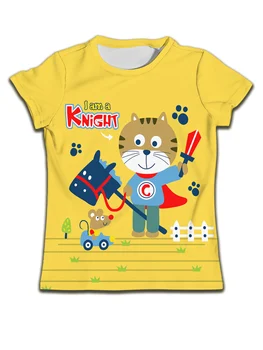 Geltoni marškinėliai berniukams Laisvalaikio marškinėliai Vaikiški animaciniai filmukai Pelės drabužiai Vaikas Berniukas Riteris Katinas O-Kaklas Drabužiai Vaikas Mergaitės Trumpomis rankovėmis