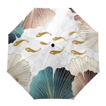 Ginkmedžio ir auksinės žuvelės marmuro tekstūra Automatinis skėtis Nešiojamas sulankstomas saulėtas ir lietingas skėtis Moteriškas skėtis Skėčiai
