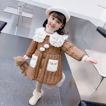 Girls Coat Striukė Medvilniniai drabužiai Atsparus vėjui 2022 Stripe Warm Thicken Plus Velvet Žieminiai drabužiai Vaikiški drabužiai