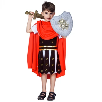 HalloweenCostumes Kids Boys Royal Warrior Knight Costumes Soldier Children Medieval Roman Attached Cape Carnival Party No Weapon
