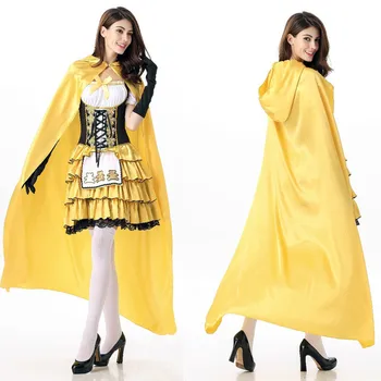 Helovino vakarėlis Cosplay Geltonas kostiumas moterims Miela kartoninė meškos suknelė su apsiaustu Merginos Lolitos princesės suknelė Tortas Vestido