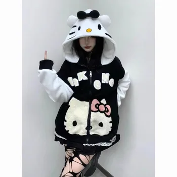 Kawaii Sanrio Anime Hello Kitty Dacron Gobtuvų paltas Mielas animacinis filmas Saldus kietas sustorėjimas Laisvas Mielas Patogus mergaitėms