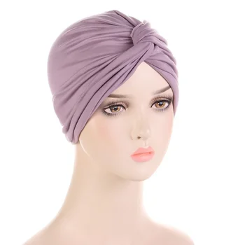 KepaHoo India Plain Headwrap Women Muslim Hijab Inner Caps Islam Knotted Hat Chemo Beanies Hair Accessories Bandana Headband