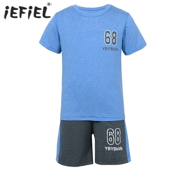 Kids Boy trumpomis rankovėmis sportinio kostiumo komplektas Letter Print marškinėliai su šortais Kostiumas Bėgimas Futbolas Sportinė apranga Lauko laisvalaikio apranga