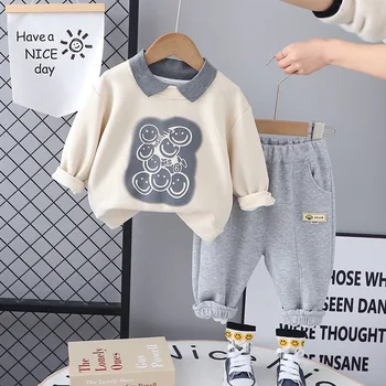 Kids Set 2024 Spring Designer Baby Boy Clothes Free Shipping Cartoon Turn-down Collar marškinėliai ir laisvalaikio kelnės Apranga berniukams