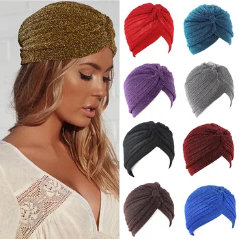 Kryžius musulmonų turbanų kepurės moterims Blizgučiai Auksas Sidabrinė indiška skrybėlė Islamo skarelė Visas viršelis Vidinės hidžabo kepurės Turbante Mujer