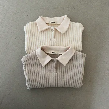 Kūdikių marškinėliai ilgomis rankovėmis Medvilniniai briaunoti marškiniai kūdikiams Atlapai Berniukai Mergaitės Apačia Viršūnės Mažylis Stori marškinėliai Vaikiški drabužiai