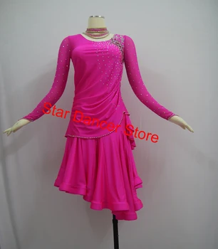 Lotynų konkursinis šokių sijonas Moterys 2024 Aukštos kokybės standartinė lotynų šokių suknelė suaugusiems karšta rožinė rumba lotyniška suknelė