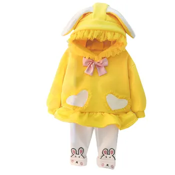 LZH 2022 Baby Girl Žieminiai drabužiai Rudeninis vaikiškas kostiumas naujagimiams su gobtuvais+Kelnių apranga vaikams Sutirštintas kostiumo rinkinys mažyliams