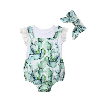 Mažyliai Drabužiai kūdikiams mergaitės Drabužiai Kaktusas Berankovių smėlinukų marškinėliai 2VNT Apranga Soliuminis kostiumas Dydis 0-18M