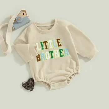 Mažylis Baby Boy Fall Žieminiai drabužiai Siuvinėjimo burbulas Romper džemperis Prie Big Brother Little Brother apranga