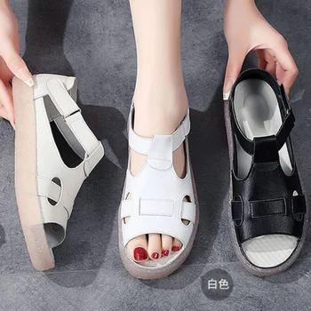Moterų atviros pirštų platformos sandalai 2023 m. vasaros Romos T-dirželis Plokščios kasdienės basutės moterims Lauko plius dydžio batai Moteriškos basutės