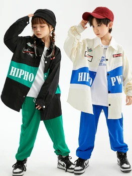 Naujas vaikų hiphopo šokių kostiumas Laisvos ilgos rankovės Kpop apranga Gatvės apranga Berniukai Sportinis kostiumas Hip Hop apranga Merginos Rave Drabužiai BL9689
