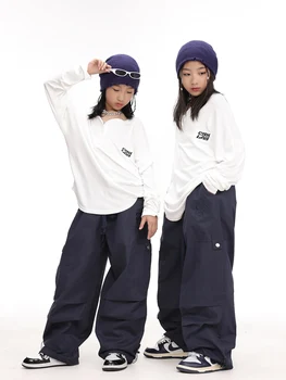 Nauji vaikiški drabužiai Džiazas Šiuolaikinio šokio kostiumai mergaitėms Balti marškiniai Krovininės kelnės Kostiumas Berniukai Hip Hop Šokis Rave Drabužiai DQS14933
