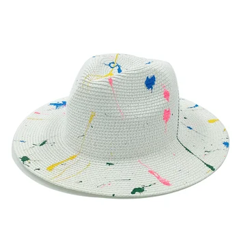 Naujos šiaudinės skrybėlės Skrybėlės moterims Vasaros Fedoras skrybėlė Pigmento kepurė Blizgučiai Spot Deimantų dizainas Atostogų Tavel Beach Saulės kepurė