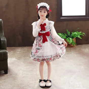 New Girls Sweet Lovely Princess Performance Dress Chinese Style Long Sleeve Children Party Vakarinės suknelės Pūkuotas Vestido sijonas