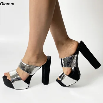 Olomm Fashion Women Platform Slingback Sandals Faux Suede Block Heels Open Toe Elegant Black Casual Shoes Ladies Size 35 47 52