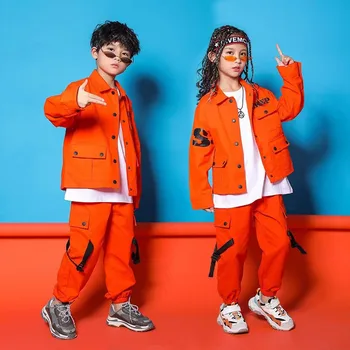 Pavasario rudens hiphopo drabužiai džiazo gatvės šokių kostiumas vaikiškas paltas ir kelnės 2Dalių rinkinys Šokių apranga Scenos vaikų drabužių kostiumas