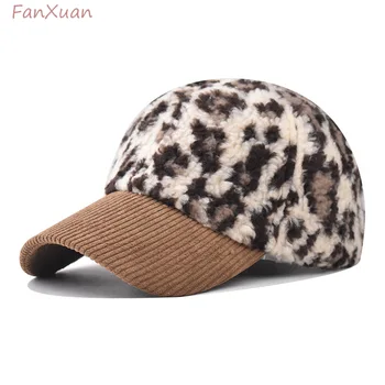Pliušinė beisbolo kepuraitė moterims Rudens žiemos kepurės Velvetinis leopardas Spausdinti