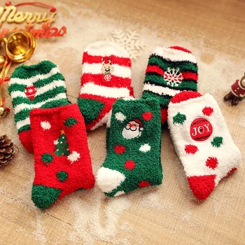 ruduo ir žiema Naujas koralų aksomas Storas Šiltos kalėdinės kojinės Siuvinėtos Pusiau šoninis aksomas Namų vilnos lankelis Grindų kojinės