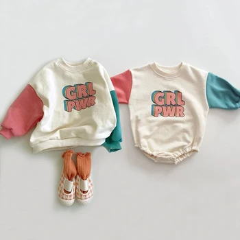 Ruduo Pavasaris Baby Girl Romper Fashion Ilgomis rankovėmis Laiškas Naujagimių mergaičių kombinezonai Drabužiai Kūdikių mergaičių megztinis Drabužiai Romper