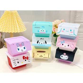 Sanrio Mano melodija Hello Kitty Kuromi Mielas animacinis filmas Darbalaukio atverčiamas dangtelis Laikymo dėžutė Papuošalų organizavimas Dėžutė Kosmetinė perdanga Dėžutė Dovana