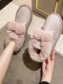 Sniego batai moterims Plokščiakulniai prabangūs dizainerių batai Moteriški pliušiniai apvalūs pirštai Žieminė avalynė Lolita Fashion Padded 2023 Low