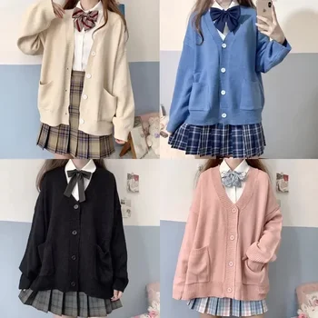 Studentų megztos Cosplay Japonijos uniformos Mokykla 100% medvilninis megztinis Įvairiaspalvis Kardiganas Merginos V-kaklas Rudens pavasaris