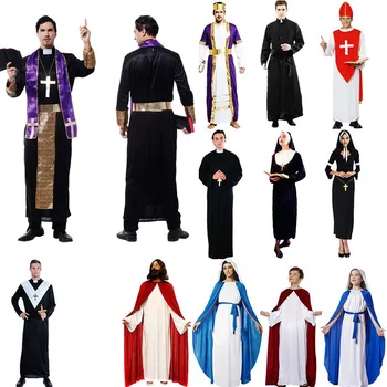 Suaugusieji Kunigas Vienuolės kostiumas Vyrai Moterys Misionierius Cosplay kostiumai Helovino karnavalo vakarėlio suknelės reikmenys Purimas
