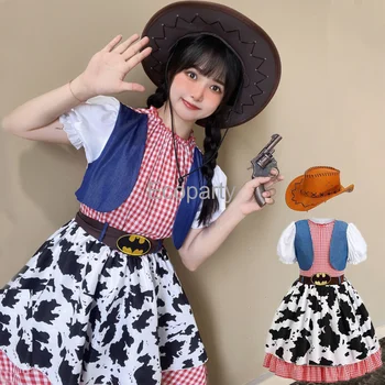 Suaugę vaikai Jessie Cowboy Cosplay kostiumas Merginos Mielos Vakarų kaubojų suknelė trumpomis rankovėmis Helovino vakarėlis Motina Dukra Drabužiai