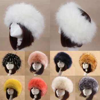 Women Girl Winter Fluffy Fur Hairband Thicken Plush Empty Top Hat Russian Faux Fur Headband Capss Outdoor Earwarmer Ski Hats