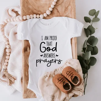Įrodymas, kad Dievas atsako į maldas Kūdikio smėlinukas Mažai atsakyta malda Romper Baby Skelbimo smėlinukai Newbron Dušo dovana